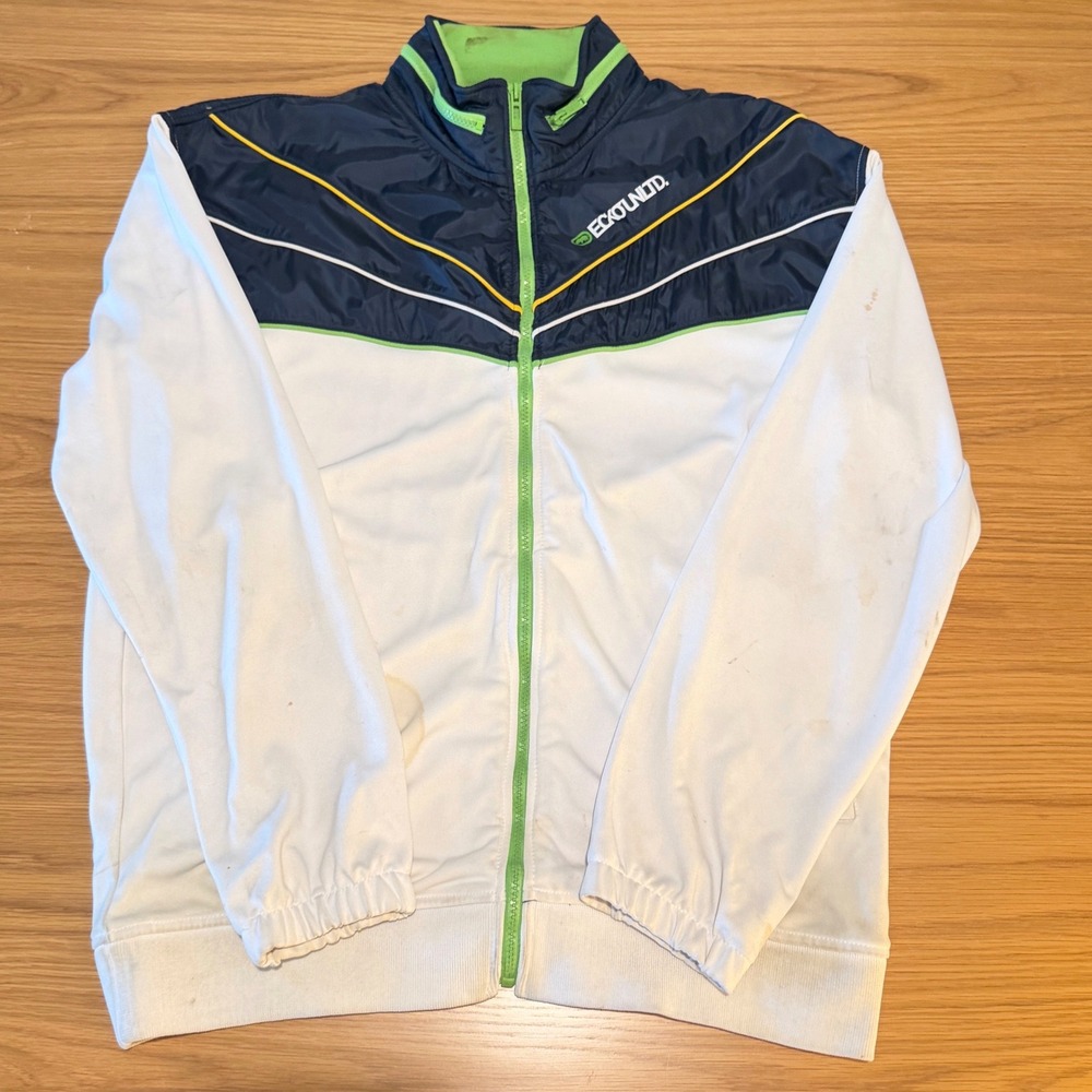 Ecko Unltd Mens Track Jacket XL White Navy Blue Lime Green Full Zip Streetwear